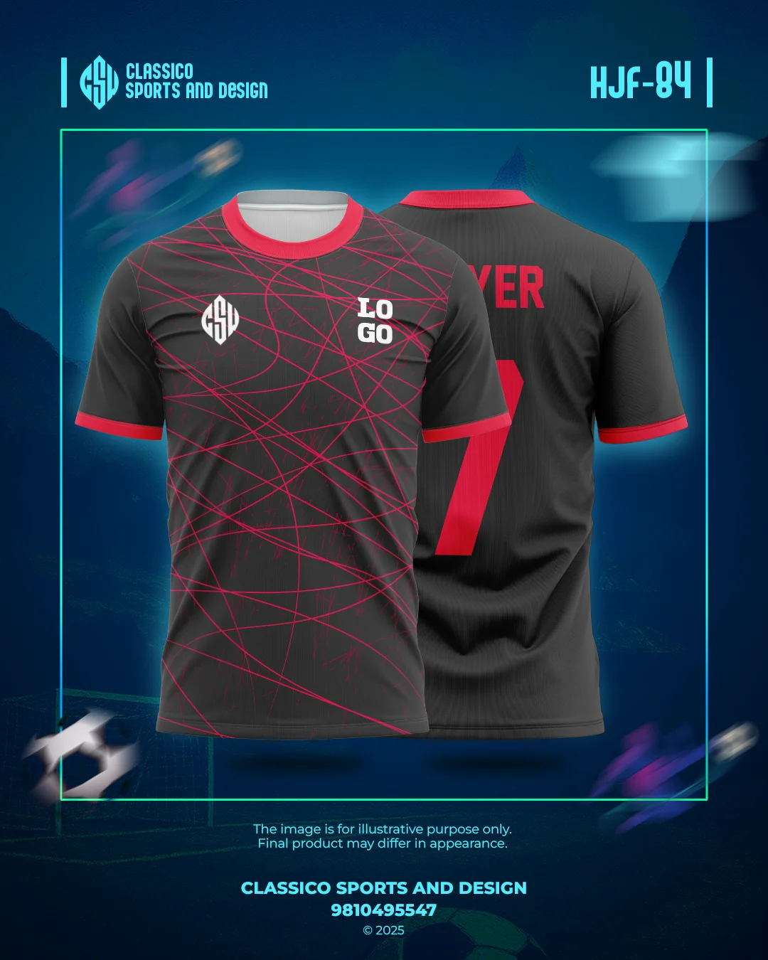 HJF 84 Custom Football Jersey Modern Black-Red Web | Classico Sportswear Nepal