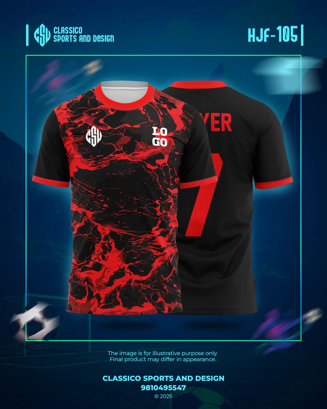 HJF 105 Custom Football Jersey  Lava Surge Edition | Classico Sportswear Nepal