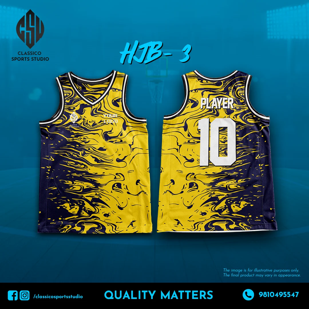 HJB-3 Custom Basketball Jersey  Bold Yellow Design | Classico Sports Studio Nepal
