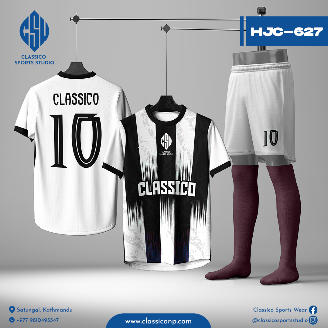 HJC-627 Custom Football Kit  Classic Monochrome Stripes | Custom Jersey in Nepal by Classico
