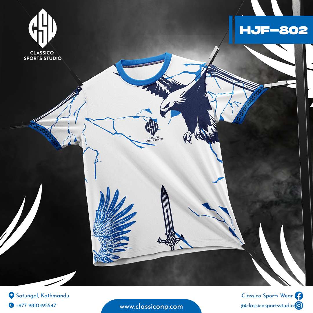 HJF-802 Custom Eagle & Sword Football Kit  Blue, Red & Black Edition | Custom Jersey in Nepal by Classico